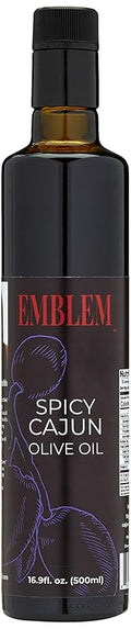 Emblem 100% Extra Virgin and Infused Olive Oil for Everyday Kitchen Use | Cold Extracted Cooking &amp Baking | Non GMO Keto Vegan Friendly 500ml (Spicy Cajun)
