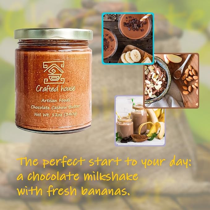 Crafted House Chocolate Cashew Butter 12 oz (4 Pack) Chocolate Spread - Healthy &amp Dark Vegan Natural Organic Cashew Butter - Non-GMO Gluten Free Dairy Free Vegan
