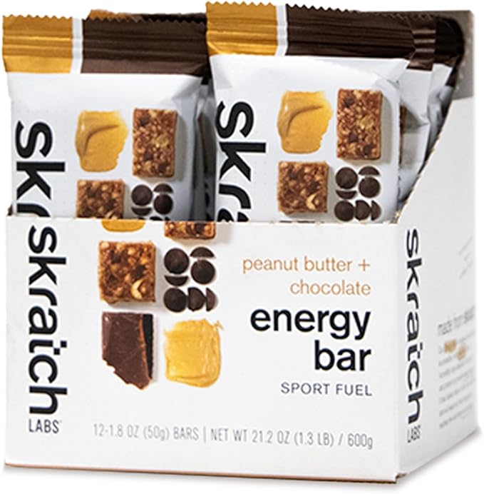 Skratch Labs Energy Bar | Peanut Butter + Chocolate (12 Pack) | Plant Based Healthy Snack | Low Sugar - 5g Protein | Non-GMO Gluten Free Soy Free Vegan Kosher