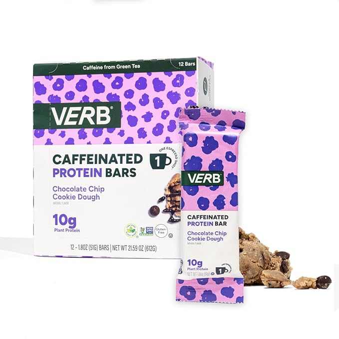 Verb Energy Caffeinated Bars – Lemon Energy (16) Chocolate Chip Cookie Dough Protein (12) Birthday Cake Protein (12) – 40 Count Variety Pack with Organic Green Tea