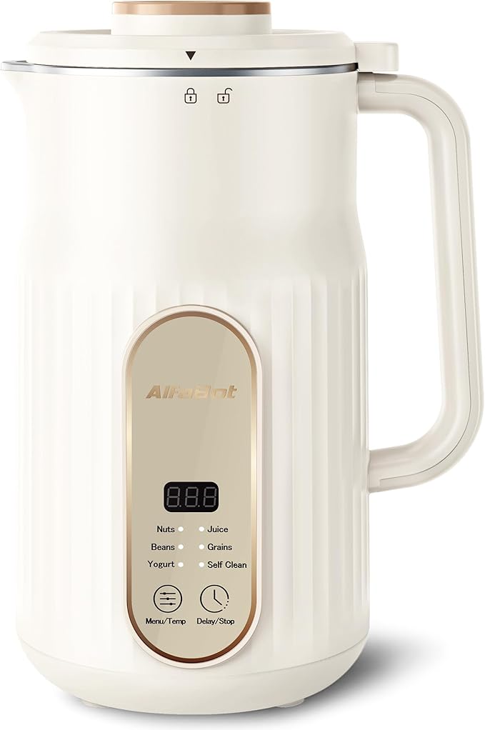 Nut Milk Maker AlfaBot N2 Automatic Almond Milk Machine for Homemade Plant-Based Milk Oat Soy Yogurt 5 Modes/35OZ Big Capacity Soy Milk Maker with Delay Setting and Self Cleaning (Cream)
