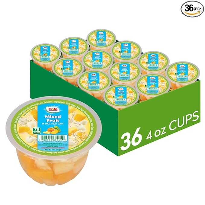 Dole Fruit Bowls Mixed Fruit in 100% Juice Snacks 4oz 36 Total Cups Gluten &amp Dairy Free Bulk Lunch Snacks for Kids &amp Adults
