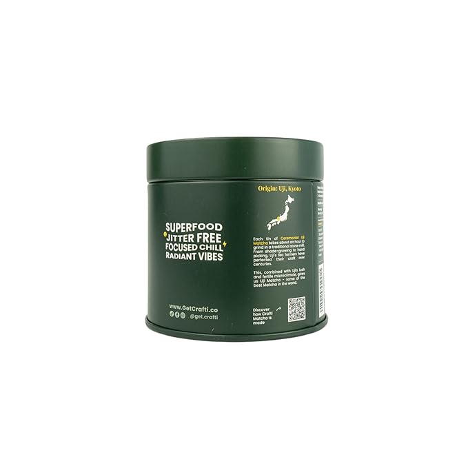 Crafti Ceremonial Grade Matcha Powder (Organic) - Unsweetened Authentic Japanese Daily Matcha Green Tea Powder from Uji Kyoto for Barista-Grade Lattes (30g / 1.06oz)