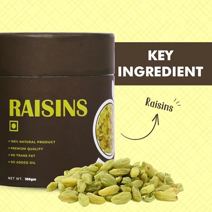 Plain Seedless Green Raisins Papertube 100% Natural Dried Grapes (Kishmish) | Nutritious Delicious &amp Healthy Snack Source of Fibre in Nuts No Preservatives-100gm