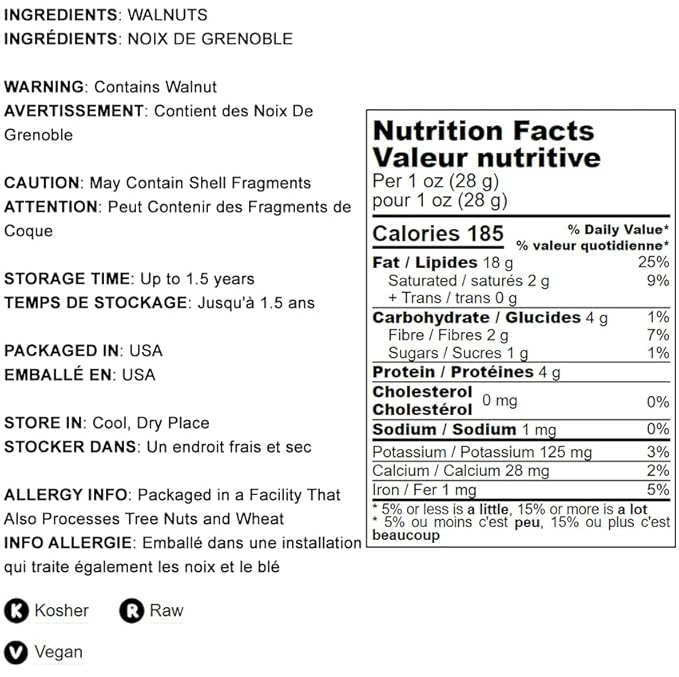 Food to Live - California Walnuts Halves &amp Pieces 25 Pounds Raw Unsalted Shelled Vegan Kosher Sirtfood Bulk. Rich in Omega-3 Fatty Acids Protein. Great for Baking Snacking.