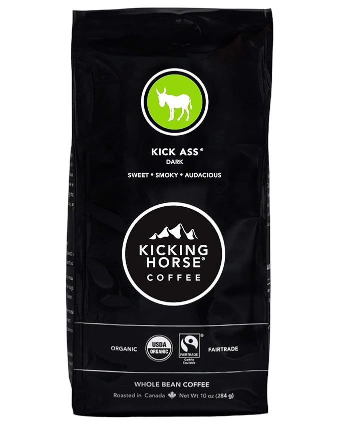 Kicking Horse Coffee Kick Ass Dark Roast Whole Bean 10 oz - Certified Organic Fairtrade Kosher Coffee (Pack of 6)10 Ounce (Pack of 6)