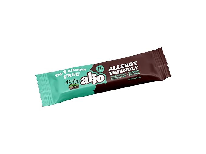 Alio Protein Bars - Choco Mint (12 Bars) – Free From The Top 9 Food Allergens High Protein Low-Calorie Vegan Gluten-Free Nut-Free Non-GMO Plant-Based Seed Oil Free Delicious &amp Healthy Sna