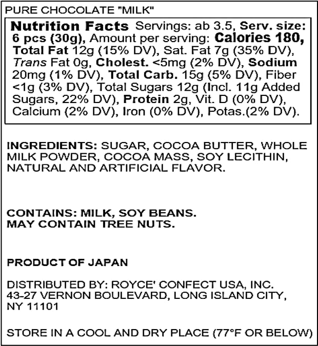 ROYCE' Pure Chocolate Milk - Sweet Milk Chocolates | Ideal for Baking and Desserts| No Artificial Preservatives | Japanese Chocolate from Hokkaido (20 Pieces of Chocolate)