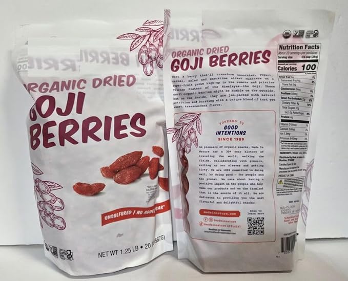 Generic Organic Made Nature Sun-Dried Unsulfured GOJI Berries 20oz 567g (Two Bags) standard