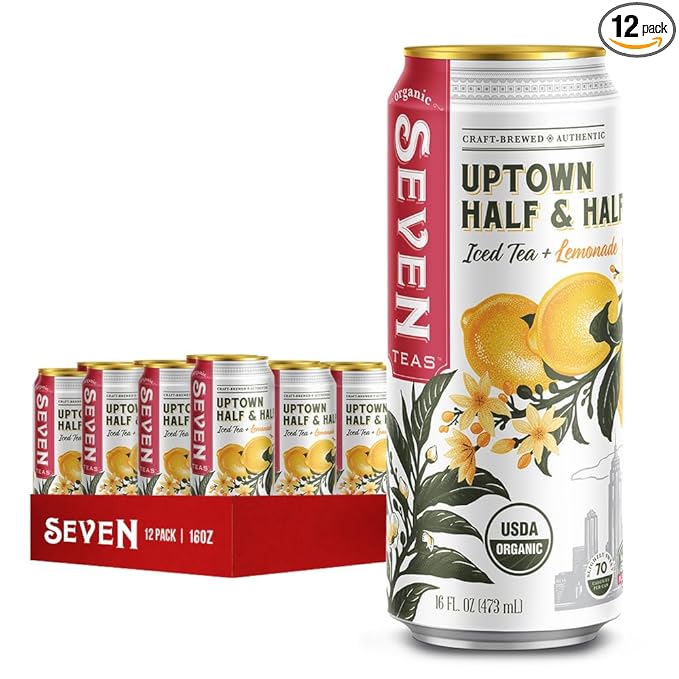 SevenTeas Uptown Half &amp Half Iced Tea and Lemonade 16 OZ (Pack of 12 Cans) Organic Iced Tea