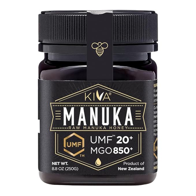 Kiva Raw Manuka Honey Certified UMF 20+ MGO 850+ 100% Pure New Zealand Honey - Non-GMO Traceable Non-Glyphosate (8.8 oz)