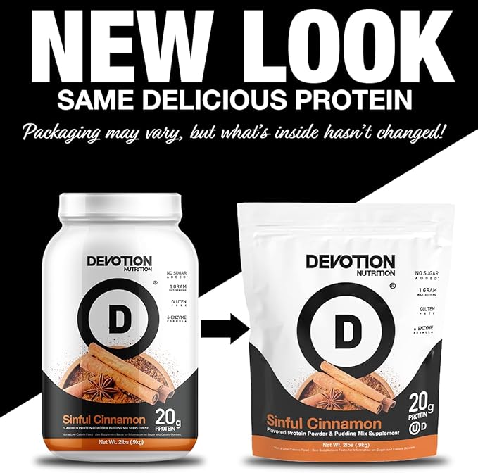 Devotion Nutrition Protein Powder Sinful Cinnamon – 20g Whey Isolate &amp Casein Protein Blend – No Added Sugar Low Carb Gluten-Free Keto-Friendly 1g MCT Kosher – 2lb Pouch