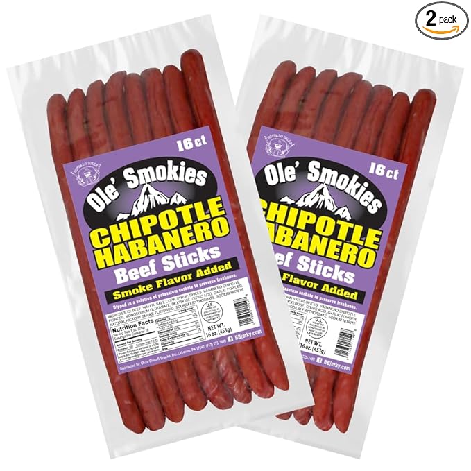 Buffalo Bills Chipotle Habanero Ole' Smokies 16-ct Bulk 9-Inch Beef Sticks (two 1-lb bags)