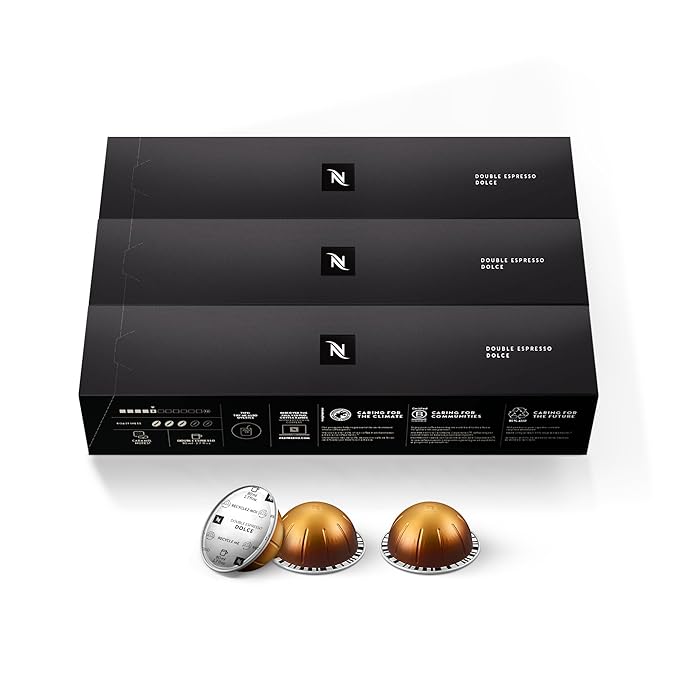 Nespresso Capsules Vertuo Double Espresso Dolce 30-Count Espresso Pods Brews 2.7 oz.