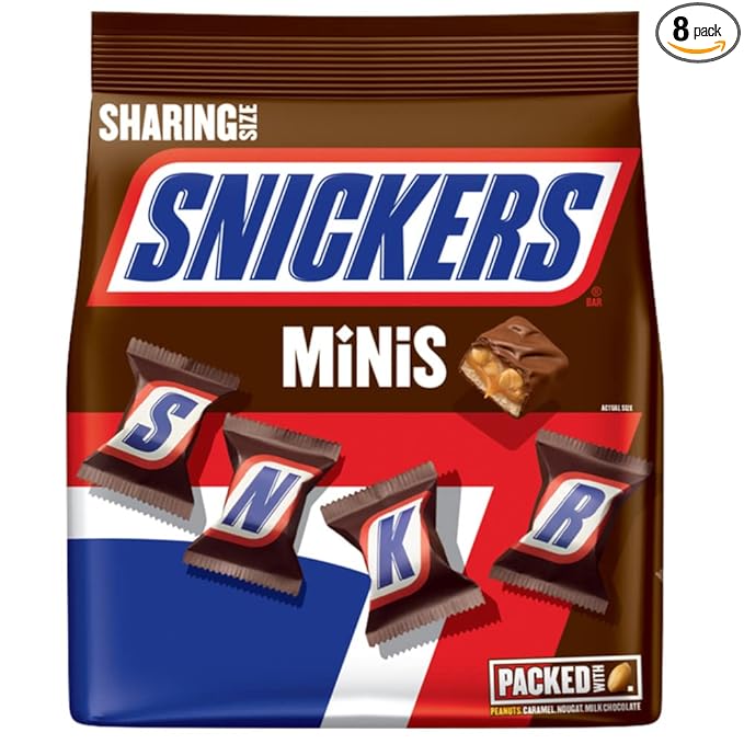 SNICKERS Minis Milk Chocolate Candy Bars Bulk – 9.7 Oz Bag (Pack of 8) Individually Wrapped Bite-Size Bars with Caramel Nougat Peanuts &amp Milk Chocolate Perfect Easter Baskets Parties Hallowe