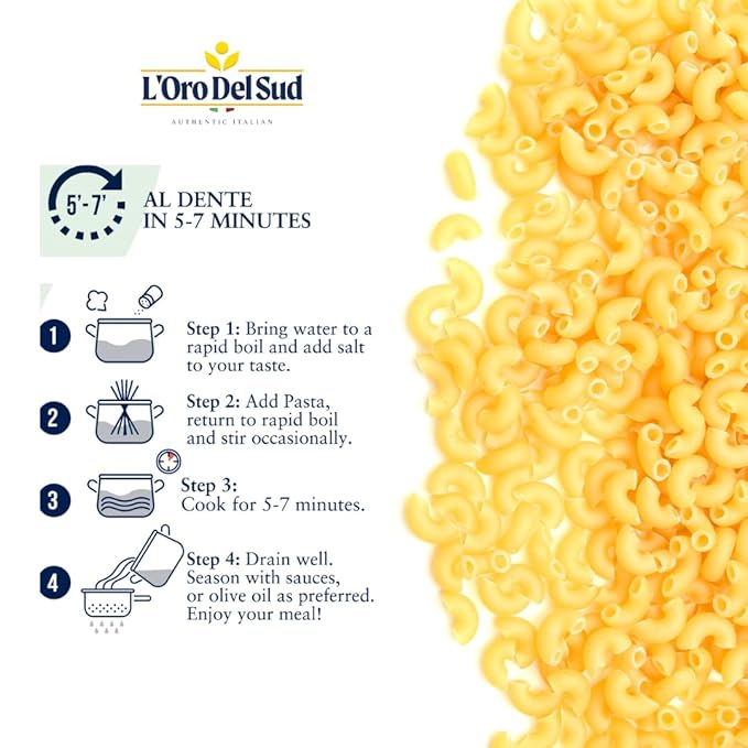 Organic Elbows Pasta 100% Durum Wheat Italian Pasta Premium Quality Product of Italy (20 pack x 16 Oz) Non GMO Vegan Kosher Certified by L'Oro del Sud