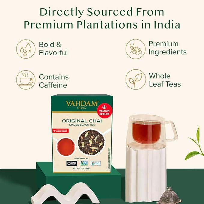 VAHDAM Masala Chai Tea - Loose Leaf 170+ Cups (340g/12oz) Blend of Black Tea with Cinnamon Cardamom Cloves &amp Black Pepper | Vacuum Sealed Pack