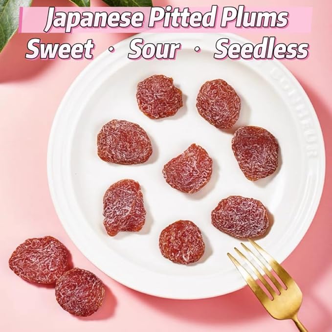 Japanese-Style Seedless Dried Plums Variety 2 Packs – Original Sweet &amp Sour + Salty Flavor 200g/7oz Each Individually Wrapped Chewy Plum Snack for Travel Office &amp Daily Enjoyment