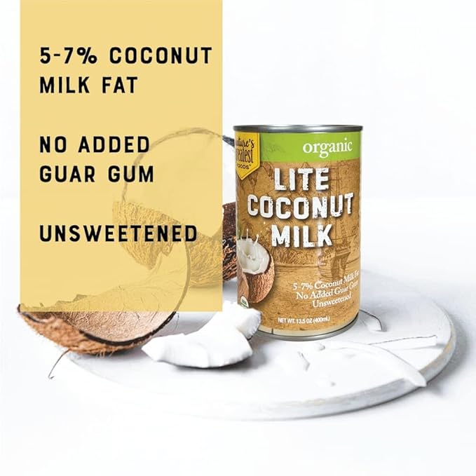 Organic Light Coconut Milk by Nature's Greatest Foods - 13.5 Oz - No Guar Gum No Preservatives - Gluten Free Vegan and Kosher- 5-7% Coconut Milk Fat Unsweetened (12-Pack)