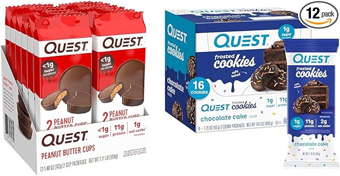 Quest Nutrition High Protein Peanut Butter Cups 12 Count &amp Chocolate Cake Frosted Cookies Twin Pack Gluten Free