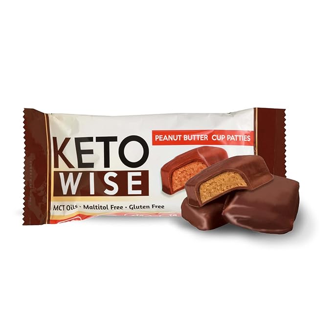 Keto Wise Fat Bombs - Made with Chocolate containing MCT Oil - Low Fat Low Carb and Keto Friendly Snack - 10g Fat 1g Net Carbs | Peanut Butter Cup Patties 16 Count (Pack of 1)