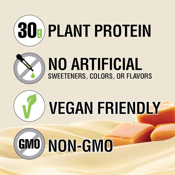 Lean Body Ready-to-Drink Plant-Based Vegan Vanilla Caramel Protein Shake 30g Protein No Artificial Flavors Sweeteners or Colors Non GMO Gluten Free Premium Pea &amp Rice Blend (Pack of 12)
