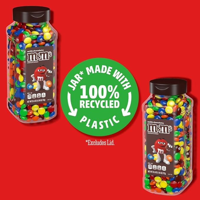 M&ampM's Milk Chocolate Bulk Candy in Resealable and Recyclable Jars Party Size Assorted Chocolate Candies Movie Night Snacks Candy Buffet 25.5 Oz Each2 Count (Pack of 5)