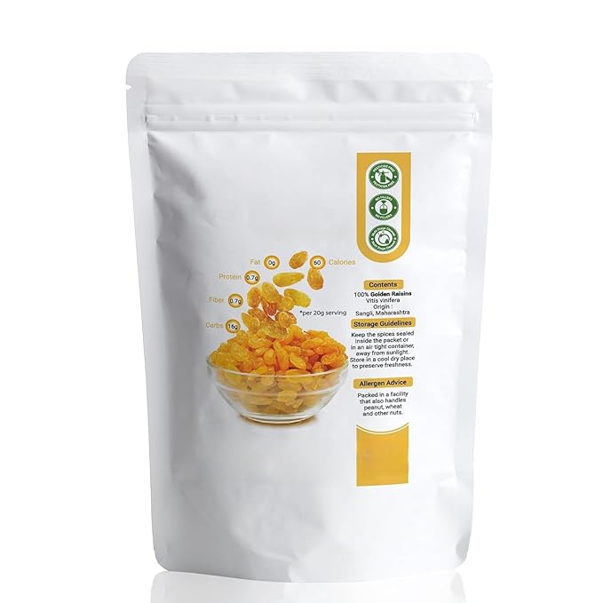 Munakka Raisins Whole Natural Premium Seedless Golden Raisins Premium Dried Grapes | No Added Colours or Preservatives | Premium Kishmish | 200 grams
