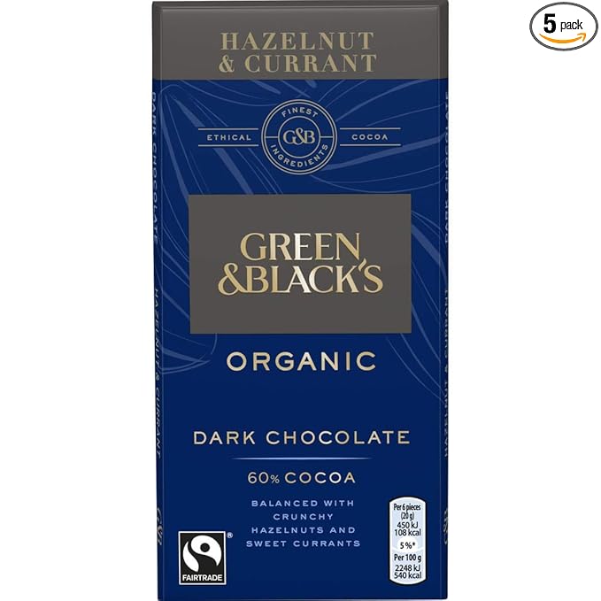 Green and Black's Organic Dark Chocolate Hazelnut and Currant 100 g (Pack of 5)