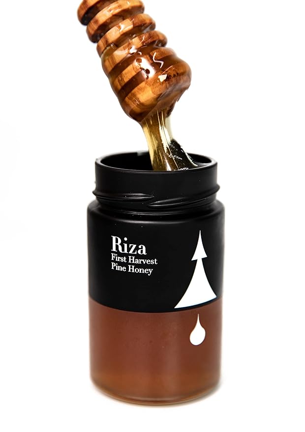 Riza's Greek First Harvest Pine tree honey Raw &amp Unfiltered Limited production naturally low in sugar ( 8.8 oz 250 gr)
