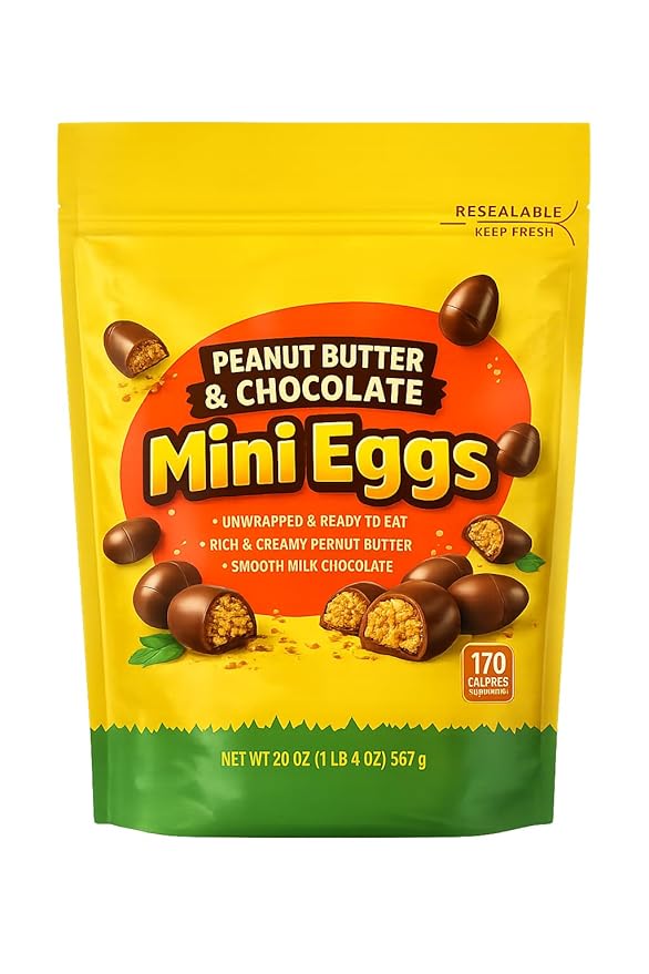Peanut Butter Mini Eggs Easter Chocolate Candy Bag | Bite Size Egg Shaped Treat 20 oz Bag Easter Hunt Basket Stuffer Egg Filler Party Favor Gift