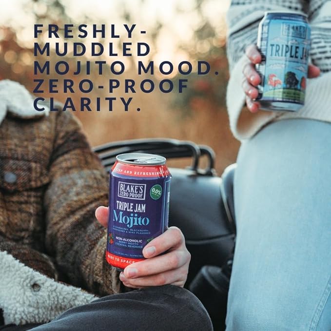 Blake’s Zero Proof Triple Jam Mojito Sparkling Mocktail – Non Alcoholic Carbonated Juice Beverage Gluten Free Berry Mint Inspired Flavor Lightly Carbonated Cocktail-Inspired Drink 12 Pack of Cans