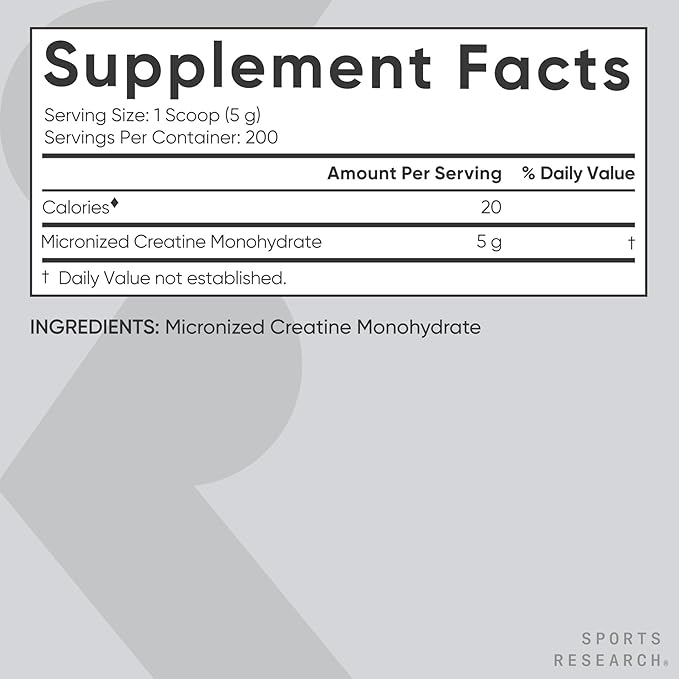 Sports Research Creatine Monohydrate - Gain Lean Muscle Improve Performance and Strength and Support Workout Recovery - 5 g Micronized Creatine - 35.27 oz (Pack of 2)