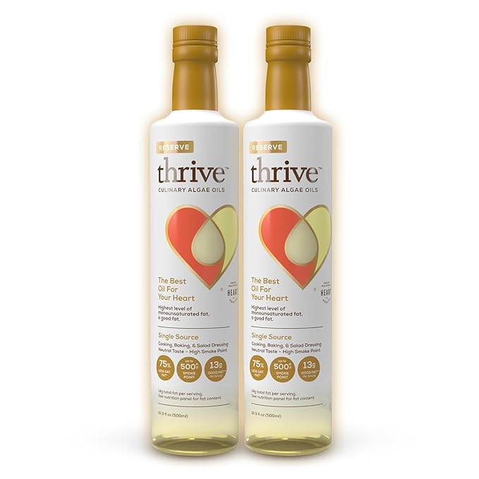 Thrive Cooking Oil - Reserve Pure Algae Oil Heart and Health-Conscious Oil Rich in Omega-9 Monounsaturated Fat (90%) Very Low Omega-6 16.9 fl oz 2 Pack