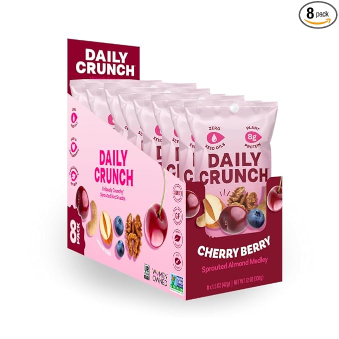 Daily Crunch Sprouted Almonds 1.5 Ounce Mini On-The-Go Bags Sprouted and Dehydrated for a Unique Crunch Keto Friendly Non-GMO (1.5 Ounce Cherry Berry)