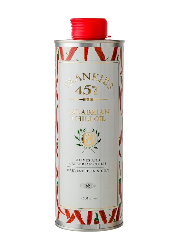 Frankies 457 Spicy Calabrian Chili Oil - Premium Extra Virgin Olive Oil and Italian chilis - Harvested in Sicily - Rich in Flavor and Italian Tradition 16.9oz (500ml)