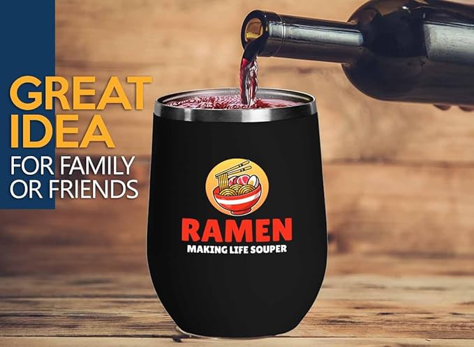 Ramen Lover Black Edition Wine Tumbler 12oz - Making Life Souper - Food Lovers chicken pumpkin vegan pantry spicy noodles
