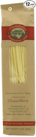 Montebello Organic Capellini Pasta Non GMO 16 Ounces (Pack Of 12)