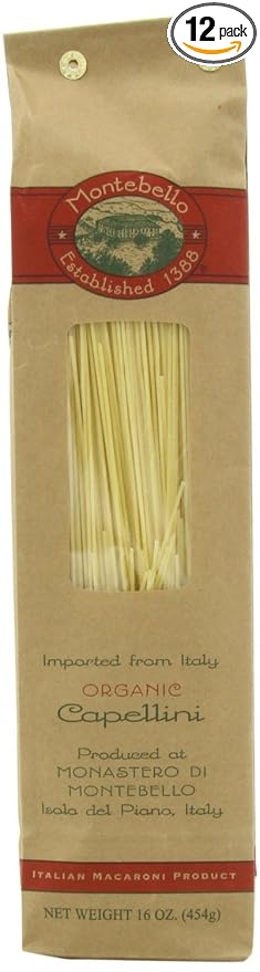 Montebello Organic Capellini Pasta Non GMO 16 Ounces (Pack Of 12)