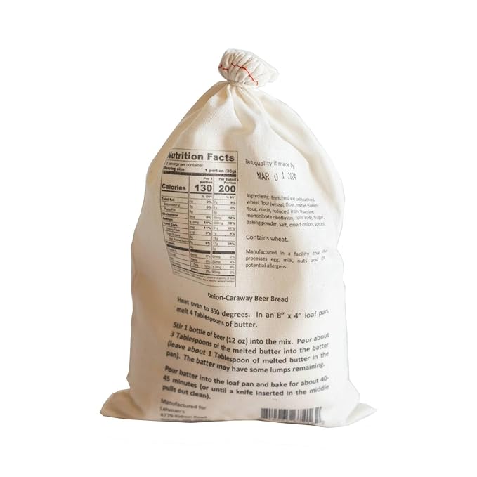 Lehman's Homemade Bread Mix Quick and Easy to Prepare and Bake Delicious 15.25 oz Gift Bag Onion Caraway Beer Bread