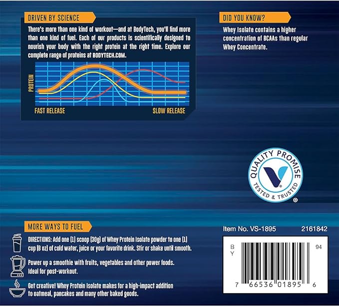 BodyTech Whey Protein Isolate Powder - 25g Protein per Serving with BCAAs - Fast-Absorbing for Muscle Growth &amp Recovery - Fruity Cereal (1.5 lb 23 Servings)