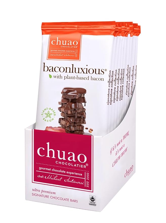Chuao Chocolatier Baconluxious Chocolate with Plant-Based Bacon Milk Chocolate Bars | Gourmet Chocolate Artisan European No Preservatives | For Gift Baskets Christmas Valentines Day Gifts for Women