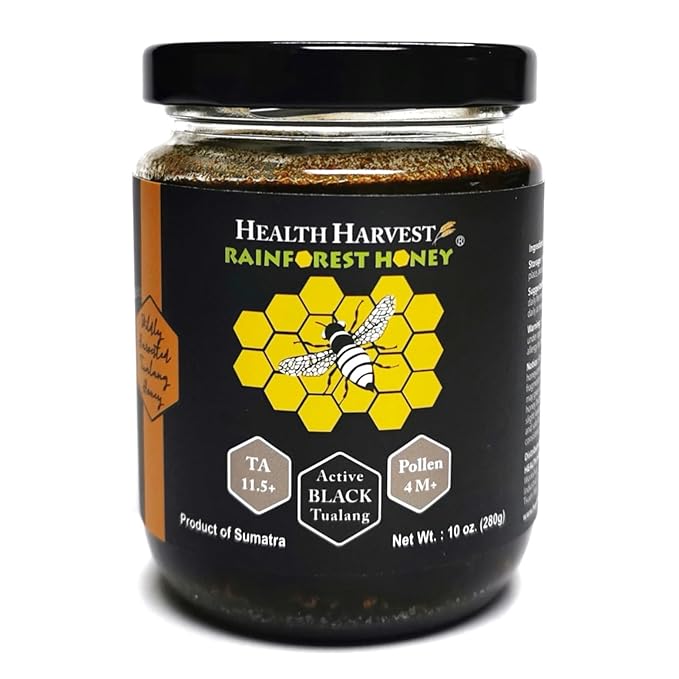 Tualang Black Honey 10oz (TA 11.5+ Pollen Count 4.0M+ Pollen Variety 100+) Intense Choice for Women Preservation Wild-ripening on 250ft Treetop Raw Unpasteurised Unfiltered
