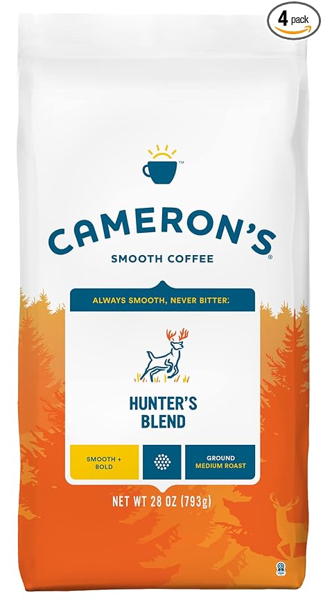 Cameron's Coffee Hunter's Blend Ground Coffee Medium Roast 100% Arabica 28-Ounce Bag (Pack of 4)