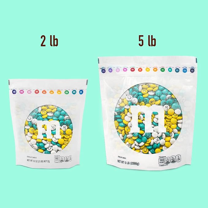 M&ampM’S WORLD 1st Birthday Milk Chocolate Candy 2lbs of Baby-Themed M&ampM'S in Aqua Yellow &amp White 1st Birthday Celebration Candy for Dessert Table Candy Bar &amp DIY Favors