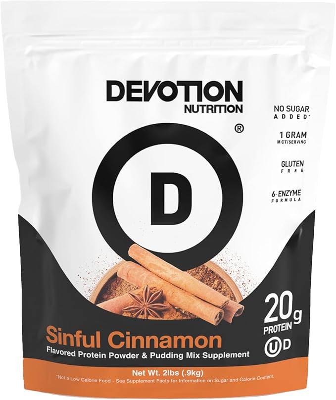 Devotion Nutrition Protein Powder Sinful Cinnamon – 20g Whey Isolate &amp Casein Protein Blend – No Added Sugar Low Carb Gluten-Free Keto-Friendly 1g MCT Kosher – 2lb Pouch