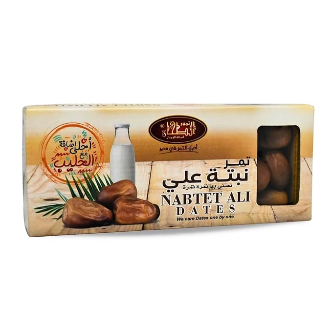 Al Tahhan Nabtet Ali Dates Premium Palms Natural Palm Delicious Sweet Taste Tamar Fresh Tamr Fresh Arabic Tamaar Half Dry Ramadan Kosher Halal (1 Pack = 15.17 oz / 430 gm) الطحان تمر نبتة على حلال