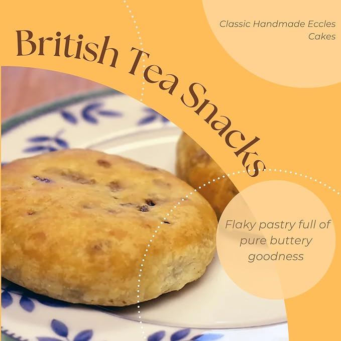Real Lancashire Eccles Cake - 4 Cakes (Pack of 4) | British Snacks Made with Pure Butter &amp Dried Currants | Traditional &amp Delicious Fruity Cake for Tea Time Snack | 5.29 Oz/150g