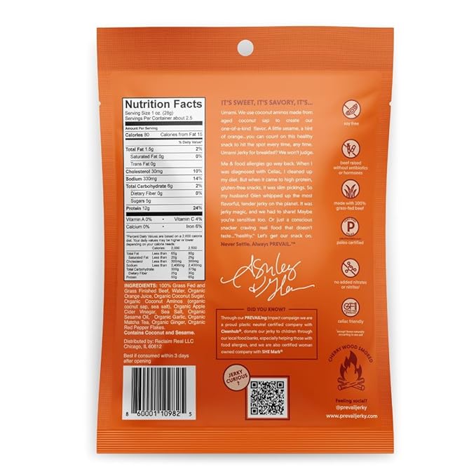 Grass Fed Beef Jerky Variety Pack by PREVAIL - Low Sodium and Gluten Free! | Umami Spicy Lemongrass and Original - Pack of (4) Bags | | Our Gourmet Jerky is Paleo Certified Soy Free Preservative