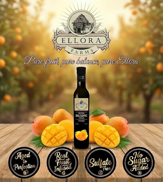 Ellora Farms Mango fruit Infused Greek Balsamic Vinegar thick and creamy no-added sugars no-preservatives 8.45 oz. bottle Pack of 1